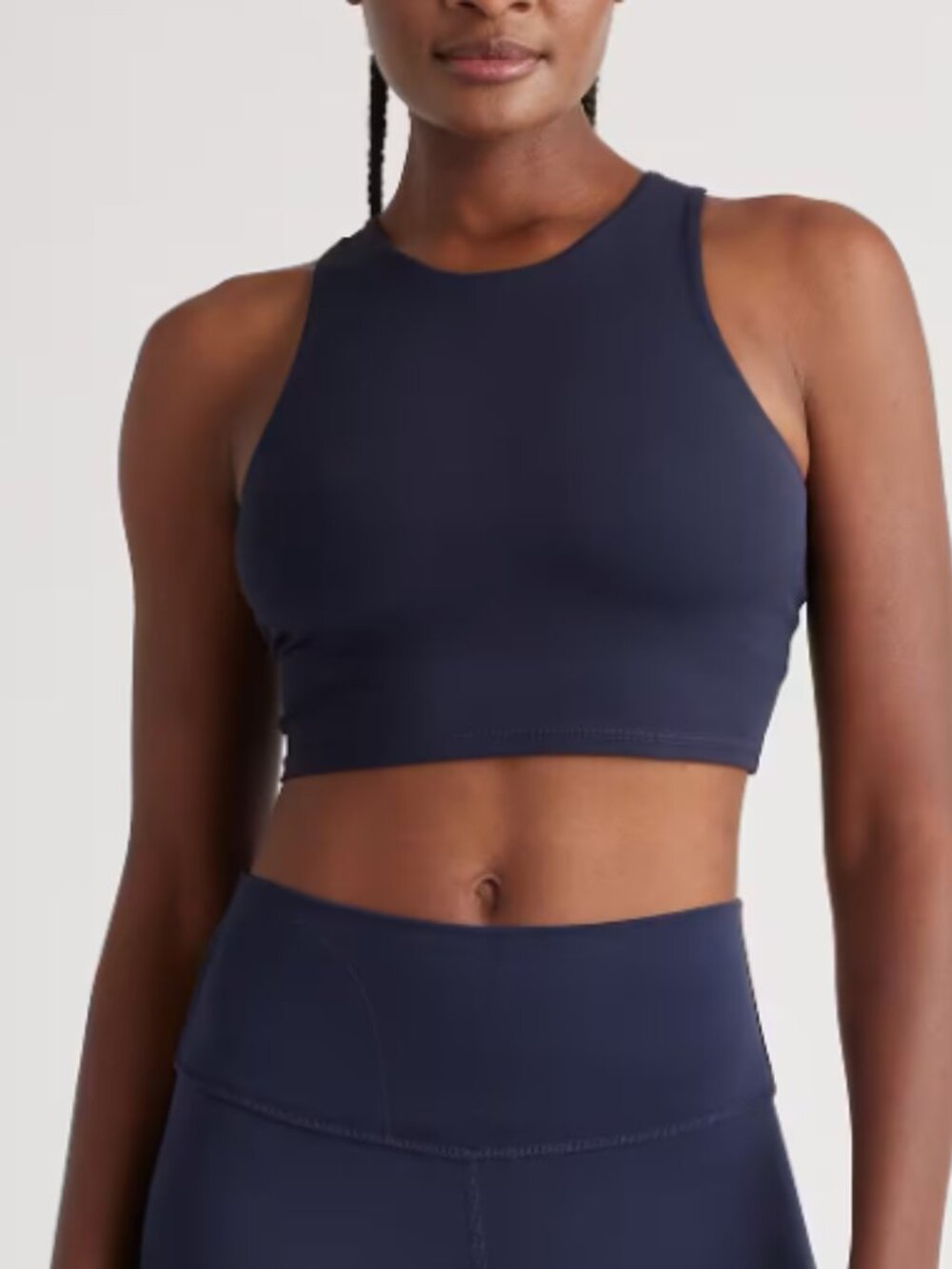 Quince SALE Women Ultra-Form High-Neck Cropped Tank Deep Navy Sleeved Top XS NWT